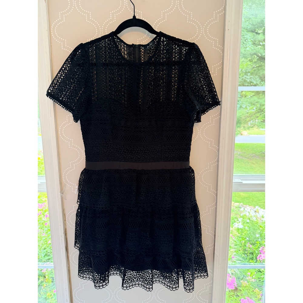 Bardot Lace Mini Dress Tiered Crochet Short Sleeve Black Size 10 NWOT - Picture 5 of 10